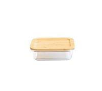 PEBBLY PKV-008 - Tarro Rectangular de Cristal y bambú, Natural, Rectangular, 650 ml