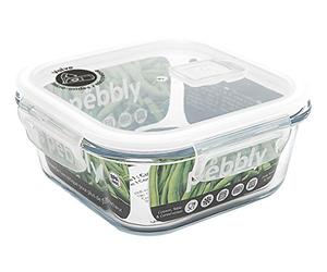 PEBBLY - Recipiente Cuadrado de Vidrio para almacenar Alimentos - 800 ml - Almacena, calienta y transporta Tus Alimentos, 100% hermético