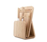 Pebbly - Set de afilado - 5 piezas - Kit completo de cocina: 1 tabla de cortar, 1 tabla de pan, 1 cuchillo multiusos, 1 cuchillo de pan y 1 soporte magnético, una idea de regalo perfecta