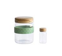 PEBBLY - Set de Almuerzo de Vidrio con Tapa de bambú - 700 ml + 50 ml - Transporte y recaliente fácilmente su Comida, se Vende con un pequeño Recipiente para Salsa