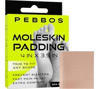 Pebbos Moleskin - 30 tiras acolchadas de 4 x 3.5 pulgadas, prevención de ampollas para pies, dedos y talón, resistentes al agua e hipoalergénicas, láminas acolchadas finas para correr, senderismo