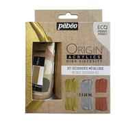PEBEO 3x60 ml Acrílicos Origin-Set Descubrimiento, Oro, Plata y Cobre