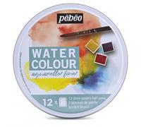 Pebeo Aquarelle Fino Acuarela Redondo Lata Set De 12 Medio Bandejas & 1 Bolsillo