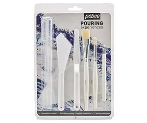 Pébéo - Juego de accesorios para experiencias de vertido - 2 cuchillos de pintura, 2 pinceles, 1 herramienta de mármol, 1 espátula y 5 pipetas