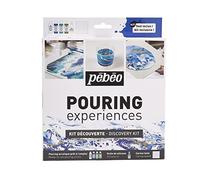 PEBEO Kit découverte Pouring 4x59ml + Silicone 50ml Medio de vertido, Acrílica, Blanco, Azul, Turquesa, Dorado, Juego de 5 piezas, 50