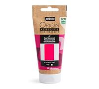 Pebeo - Origin Acrylics 60 ml - Pintura Acrílica Ecodiseñada - Alta Viscosidad - Acabado Fluorescente - Ligante 100% Reciclado - 96% Materias Primas Europeas - Rosa Fluorescente
