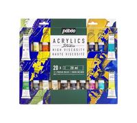 Pébéo Studio Acrylics - Kit de Pintura Acrílica - 20 Tubos de 20 ml + Pincel - Colores Surtidos - Ideal para Artistas y Principiantes