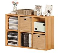 PEBFHSQW Estantería Modular Versátil De 4/6/8 Compartimentos - Librería De Gran Capacidad, Organizador para Dormitorio, Decoración para Sala De Estar Mueble Organizador Suelo(Wood,90x24x60cm)