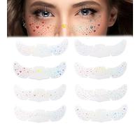 Pecas Brillantes para la Cara, 8 Tatuajes de Pecas con Purpurina, Resistente al Agua y al Sudor, Adecuado para Halloween, Navidad, Festivales de Música, Fiestas Temáticas