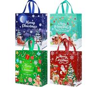 Pecehom 4 bolsas grandes de Navidad, reutilizables, impermeables, con asa, bolsas de regalo de tela no tejida para vacaciones, eventos de Navidad, fiestas