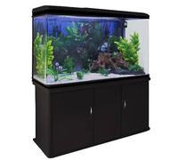 Pecera Acuario 300 Litros para Peces Agua Dulce,Tropicales+Marinos con Mueble Negro,Grava Blanca,Calentador 300W Ajustable,Filtro,Bomba Aire,Zona Observación 180º +Luz LED, 2 Años Garantía Eléctrica