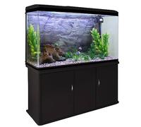Pecera Acuario 300 litros para Peces Agua Dulce,Tropicales+Marinos con Mueble Negro,Grava Natural,Calentador 300W Ajustable,Filtro,Bomba Aire,Zona Observación 180º +Luz LED, 2 Años Garantía Eléctrica