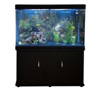 Pecera Acuario 300 litros para Peces de Agua Dulce,Tropicales+Marinos con Mueble Negro,Grava Azul, Calentador 300W Ajustable,Filtro,Bomba Aire,Zona Observación 180º +Luz LED, 2 Años Garantía Eléctrica