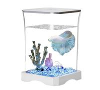 Pecera - Acuario de Escritorio de 11,8x17,7 cm, Mini Acuario acrílico, Tanque Betta con iluminación LED con Cuentas de Coral y | Hábitat Educativo de Peces pequeños para guppys = Amantes de l