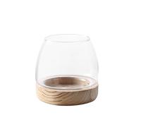 Pecera de Acuario Pequeña pecera de Vidrio Redonda Creativa, Botella ecológica Japonesa, Escritorio con micropaisaje y Base Madera(A)