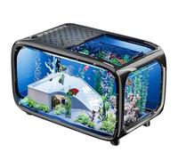 Pecera Pequeña, Tanque De Peces De Acuario, Diseño Transparente, Fácil Limpieza, Resistente, Pecera Betta, Ideal para Decoración del Hogar(Black)