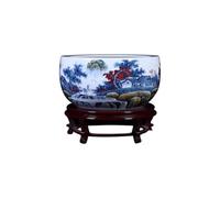 pecera Pintado DE Azul a Mano y Paisaje Blanco, pecera de cerámica, Olla de Loto China for Exteriores, Tanque de arroz for el hogar Pecera Moderna