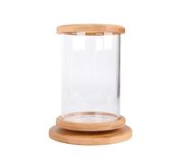 pecera Tanque de Acuario, Tanque Peces Vidrio Transparente con Base Madera, Decorativo Giratorio for acuarios, pequeño ecológico