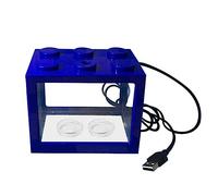 pecera Tanque de Peces acrílico USB Mini Tanque Acuario propagador con luz LED Decorativo Escritorio Oficina en casa(Blue)