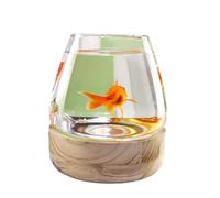 pecera Transparente para Acuario, Pecera de Vidrio con Base de Madera, Vidrio de Alta transmisión de luz for una Vista Clara, Acuario pequeño for Betta, Peces de Colores, camarones(17x19.5cm)