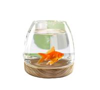 pecera Transparente para Acuario, Pecera de Vidrio con Base de Madera, Vidrio de Alta transmisión de luz for una Vista Clara, Acuario pequeño for Betta, Peces de Colores, camarones(13x12.5cm)
