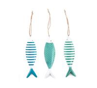 Peces Colgantes Metal, Set de 3: decoración Marinera Verano, Adornos Marinos Pared, Detalles Playa hogar, Adorno mar baño, salón, Regalo, Figuras Colgar Estilo Costa, 15,5 x 4,5 cm