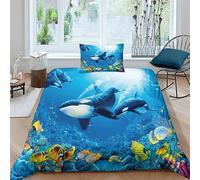 Peces En Mar Juego De Ropa De En 3D, Funda De Para Niños Y Niñas, Linda Ejillo De,Animales Océano Funda De Acogedor Microfibra De Dormitorio, Colección De 2 Piezas De Cremallera Single(135x200cm)