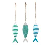 Peces Marinos Colgantes, 3 Unidades: Adorno Metal Azul, Turquesa, Blanco, Decoracion Marinera baño, Cocina, salón, Pared, decoración Playa hogar, Detalles Regalo, 12 x 3,5 cm