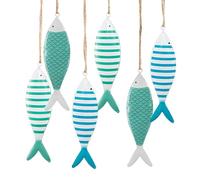 Peces Marinos Colgantes, 6 Unidades: Adorno Metal Azul, Turquesa, Blanco, Decoracion Marinera baño, Cocina, salón, Pared, decoración Playa hogar, Detalles Regalo, 12 x 3,5 cm