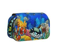 Peces Tropicales Coloridos y corales Nadando en Las Profundidades del océano. Estuche para lápices portátil con Doble Concha y Cremallera