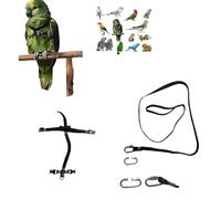 Pechera de loros negra con enganche rápido, mediano de coco a amazón, gran ara, elástica cinta de 10 mm, hebillas de plástico o metal, correa de 10 mm, 1 m, gancho de tornillo de 4 mm (negro medio
