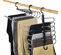 Pechero Ahorro de Espacio 6 Capas 2 Usos Multi Funcional Organizador de Armario para Pantalones Bufandas Corbatas (Black-2PCS)
