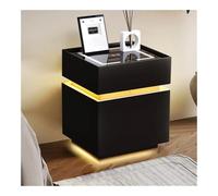 Pecho de cabecera Mesita de noche con caja fuerte oculta, mesita de noche con estación de carga, mesita de noche LED ajustable de 3 colores, mesa auxiliar moderna for dormitorio Mesa de noche(Negro)