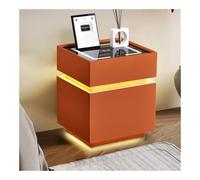 Pecho de cabecera Mesita de noche con caja fuerte oculta, mesita de noche con estación de carga, mesita de noche LED ajustable de 3 colores, mesa auxiliar moderna for dormitorio Mesa de noche(Orange)