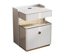 Pecho de cabecera Mesita de noche inteligente con caja fuerte, mesa auxiliar multifunción con estación de carga inalámbrica y puertos USB, mesa auxiliar moderna for dormitorio Mesa de noche(Blanco)