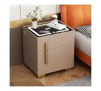 Pecho de cabecera Mesita de noche inteligente con caja fuerte oculta, mesa auxiliar con estación de carga inalámbrica y luces LED ajustables, mesita de noche for uso en dormitorio Mesa de noche(Khaki)