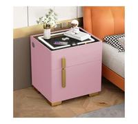 Pecho de cabecera Mesita de noche inteligente con caja fuerte oculta, mesa auxiliar con estación de carga inalámbrica y luces LED ajustables, mesita de noche for uso en dormitorio Mesa de noche(Pink)