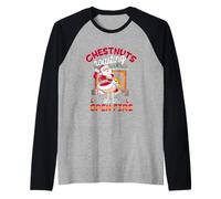 Pecho Nueces Asado Divertido Travieso Santa Comida Sucia Juego de Palabras Navidad Camiseta Manga Raglan
