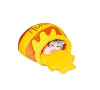 PECHVINO Honey Pot - Cama para gatos, acogedora cama cerrada para mascotas en tamaños medianos y grandes, bonito diseño de maceta de miel para gatos y mascotas pequeñas, cojín de felpa y tela duradera