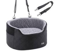 Pecute Asiento de Coche para Perros Pequeños y Medianos, Transportin Asiento Elevador para Perros con Bolsillos de Almacenamiento y Cojín 15cm, Silla Cama de Viaje para Mascotas,hasta 13,6 kg