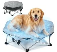Pecute Cama Elevada para Perros Grande con Manta Refrescante, Sin Montaje, Apto para Gatos y Perros, Plegable para Interior y Camping, Tamaño XL, Soporta hasta 60kg, Gris