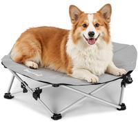 Pecute Cama Elevada para Perros Medianos y Pequeños, Resistente Sin Montaje con Colchoneta Refrescante, Plegable para Interior y Camping, Tamaño L, Soporta hasta 60kg, Gris