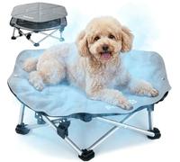 Pecute Cama Elevada para Perros Pequeño con Manta Refrescante, Sin Montaje, Apto para Gatos y Perros, Plegable para Interior y Camping, Tamaño M, Soporta hasta 60kg, Gris