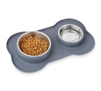 Pecute Comedero Perro y Gato, 3-in-1 Bebedero para Gatos Perros, Mascotas Pequeño de Acero Inoxidable Extraíble de Acero, Base de Silicona Antideslizante (400ml/13.5oz + 200ml/6.8oz)