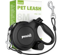 Pecute Correa Perro Extensible 8 Metros, Correa para 15-50 kg, con Cuerda Antimordida de 46cm, Bolsas Higiénicas y Portabolsa| 360° Antienredos| Paseo de Perros, Entrenamiento, días de Iluvia, Negro
