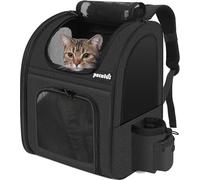 Pecute Transportin Perro Mochila para Mascotas ＜6kg, Mochila Gato con Ventana de Malla, Transportin Gato 44x34x27cm para Viajes en Coche, Tren y Actividades al Aire Libre como el Senderismo Negro