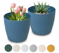 PECZEKO Macetero mate, macetero de plástico, maceta decorativa para plantas grandes, 2 maceteros de flores, macetero para hierbas, (2 unidades), color azul, diámetro de 22 cm