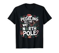 Pedaleando Todo el Camino al Polo Norte - Ciclismo de Navidad Camiseta gráfica económica, Hombre, Negro, L