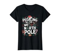 Pedaleando Todo el Camino al Polo Norte - Ciclismo de Navidad Camiseta gráfica económica, Mujer, Negro, M