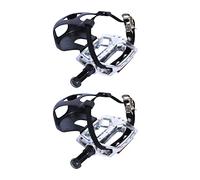 Pedales de Aleación con Clip y Correas para Bicicleta Estática y Libre, Pedales Mixtos MTB- Husillo Largo de 14 mm